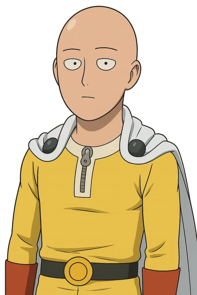 One Punch Man Manga 3 Bored anime hero with blank expression in yellow suit and white cape